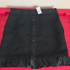 LOFT Black Mini Skirt with Button Front and Ruffle Hem